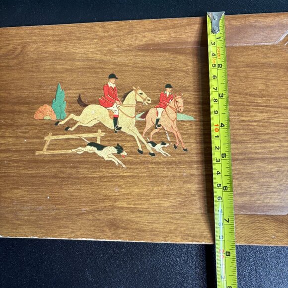 Vintage Set of 4 Buffet Trays Polo Fox Hunt Style Hasko de Lux Lap Trays w Box - Picture 8 of 8